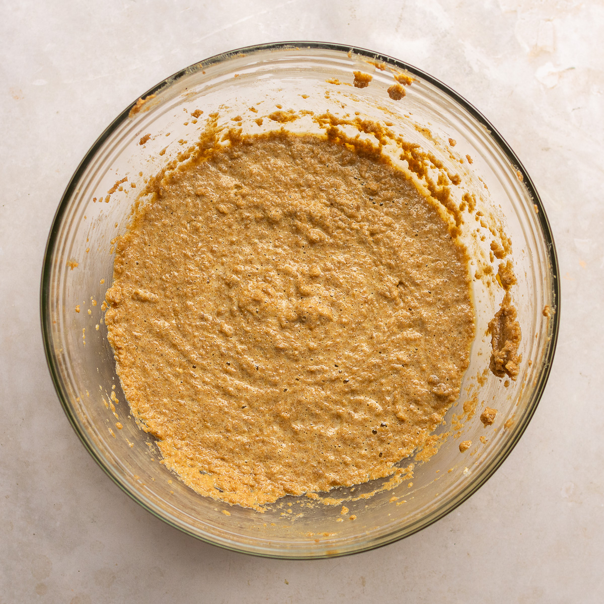 eggs added to creamed butter, sugar and spices.