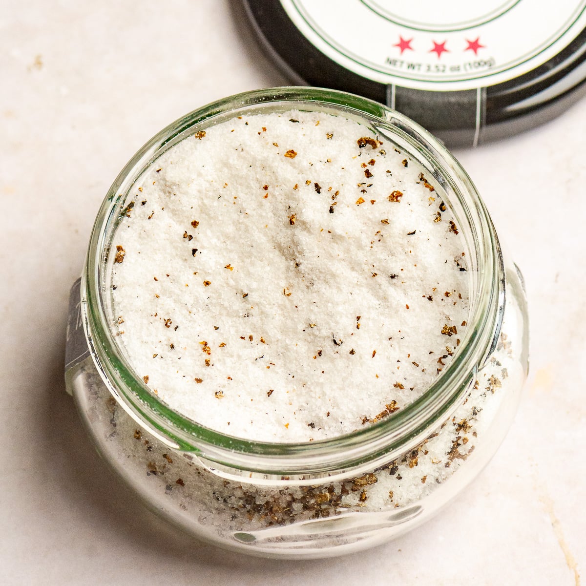 truffle salt in a glass jar.