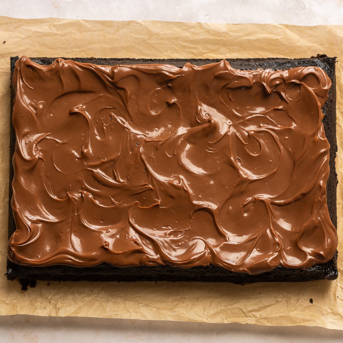 double chocolate cake on parchment paper