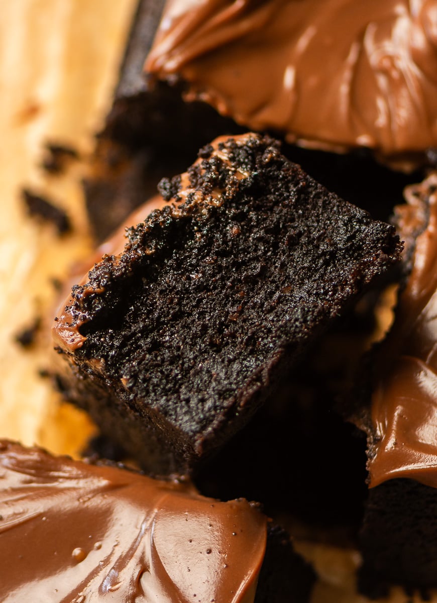 double chocolate cake on parchment paper.