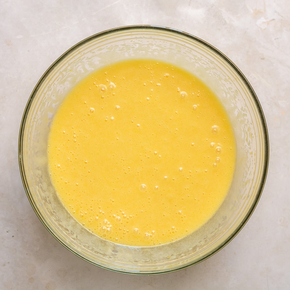 melted butter, oil, eggs and vanilla extract beat together in a glass bowl.