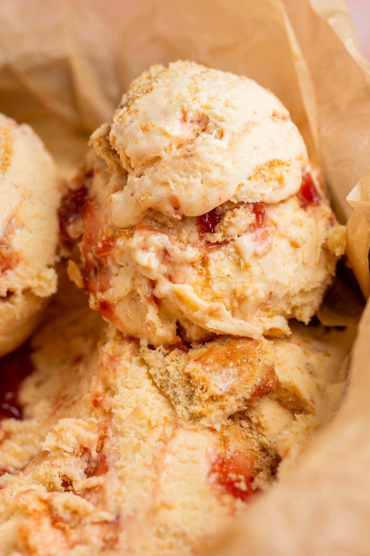 scoop of strawberry cheesecake ice cream.