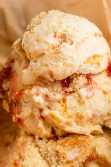 scoop of strawberry cheesecake ice cream.