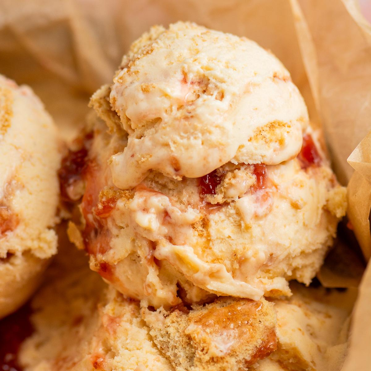 scoop of strawberry cheesecake ice cream.