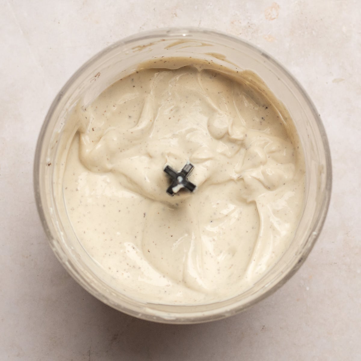 whipped ricotta with truffle in a food processor.