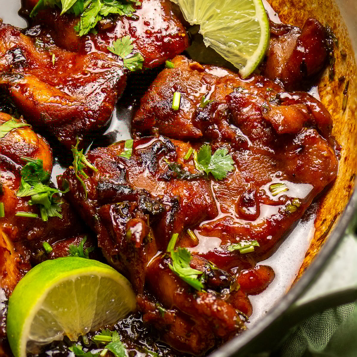 cilantro lime chicken thighs in a pan.