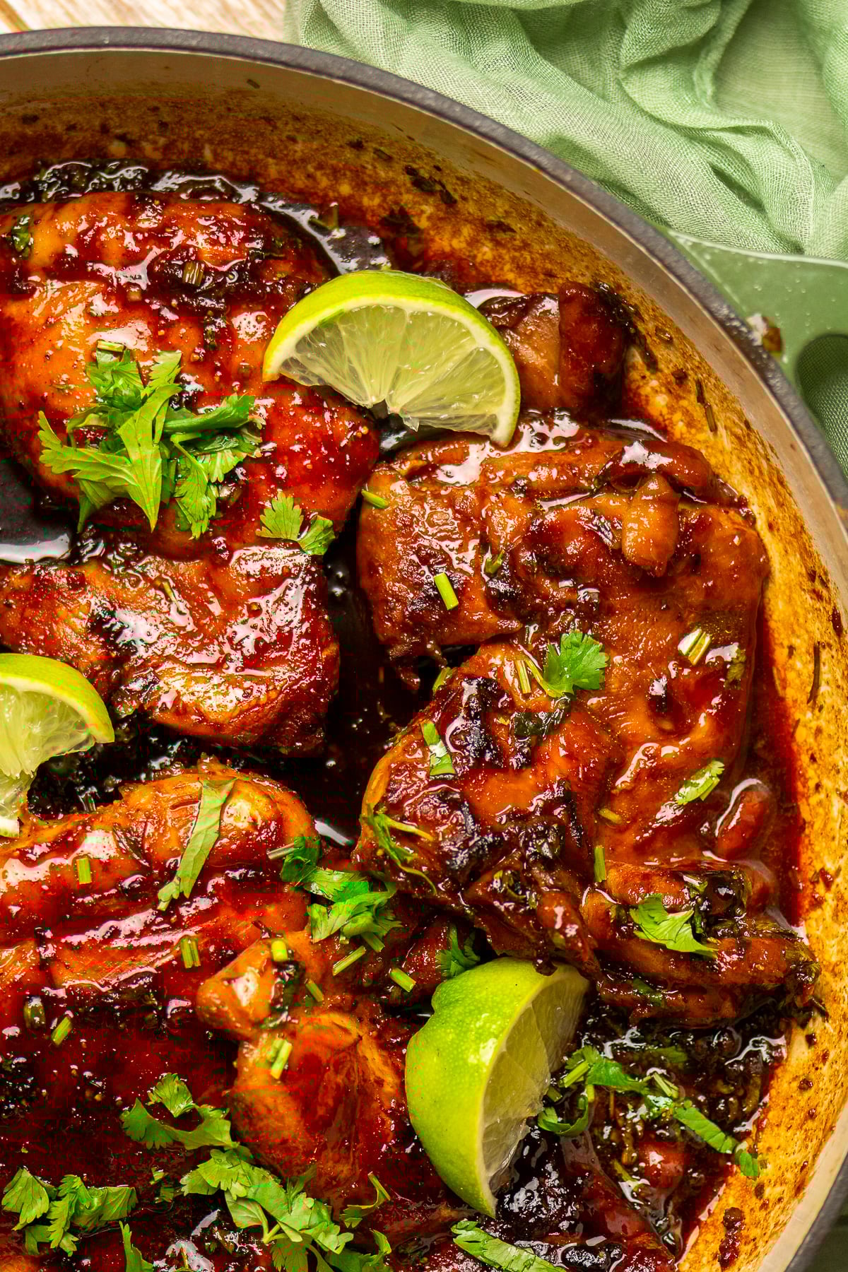 cilantro lime chicken thighs in a pan.