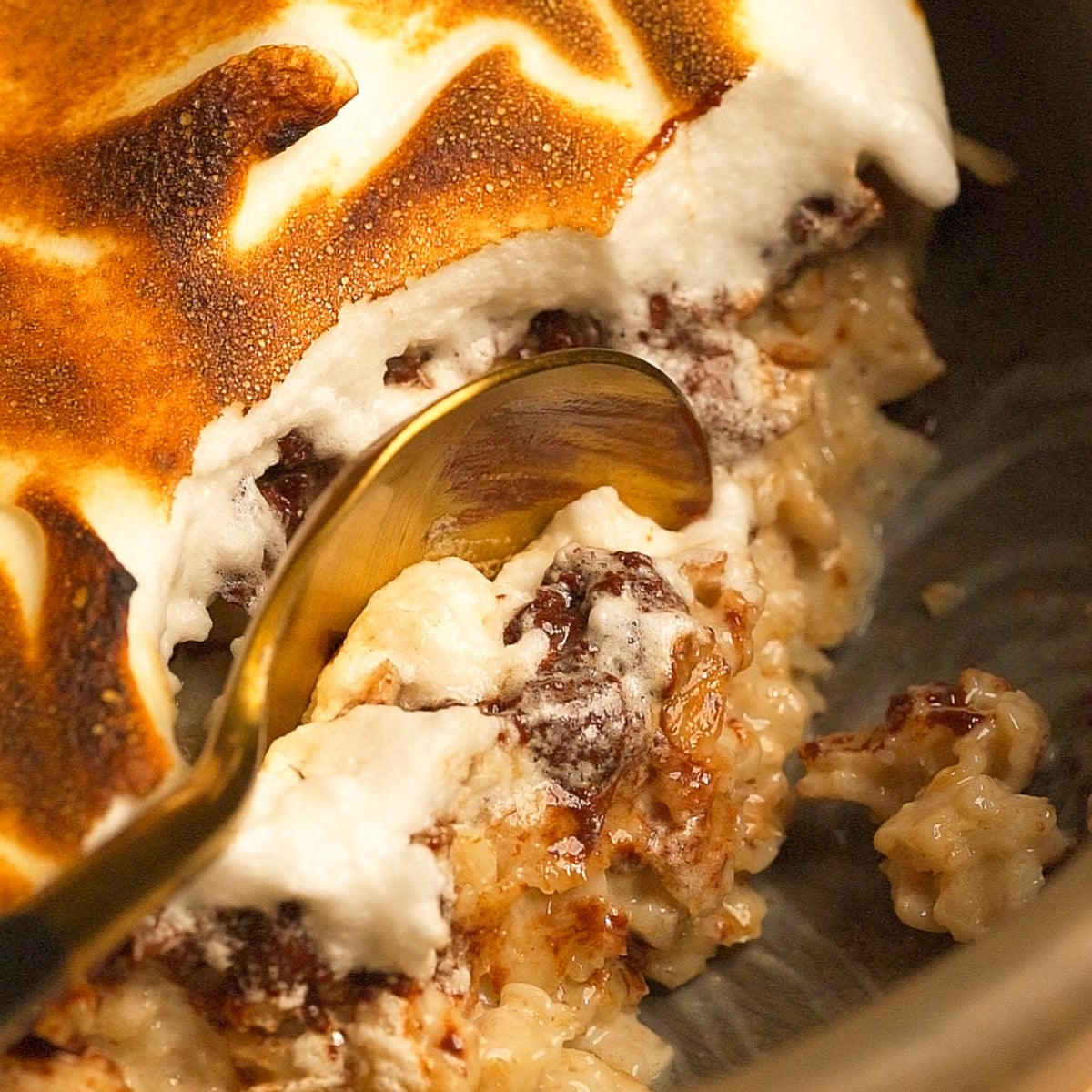 smores oatmeal in a wooden bowl.